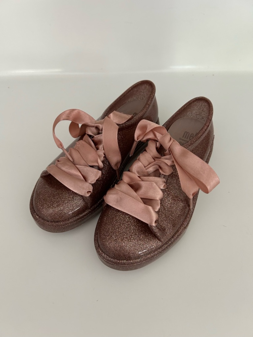 Mel by Mini Melissa Minnie Mouse Pink Glitter Sneakers with Satin Laces Size 13